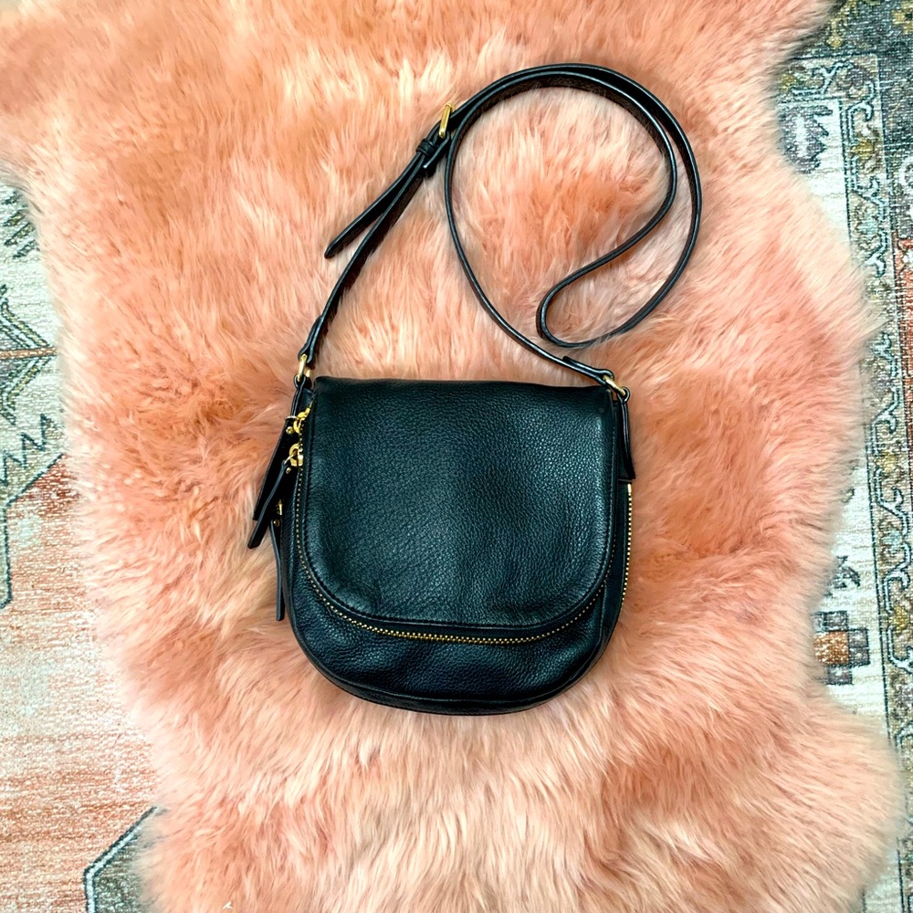 Vince Camuto “Baily” Crossbody Bag with Adjustable Strap in Black Leather